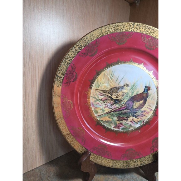 Schumann Arzberg Bavaria Germany Pheasant Cabinet Plate Red with Gold Trim - Picture 4 of 9
